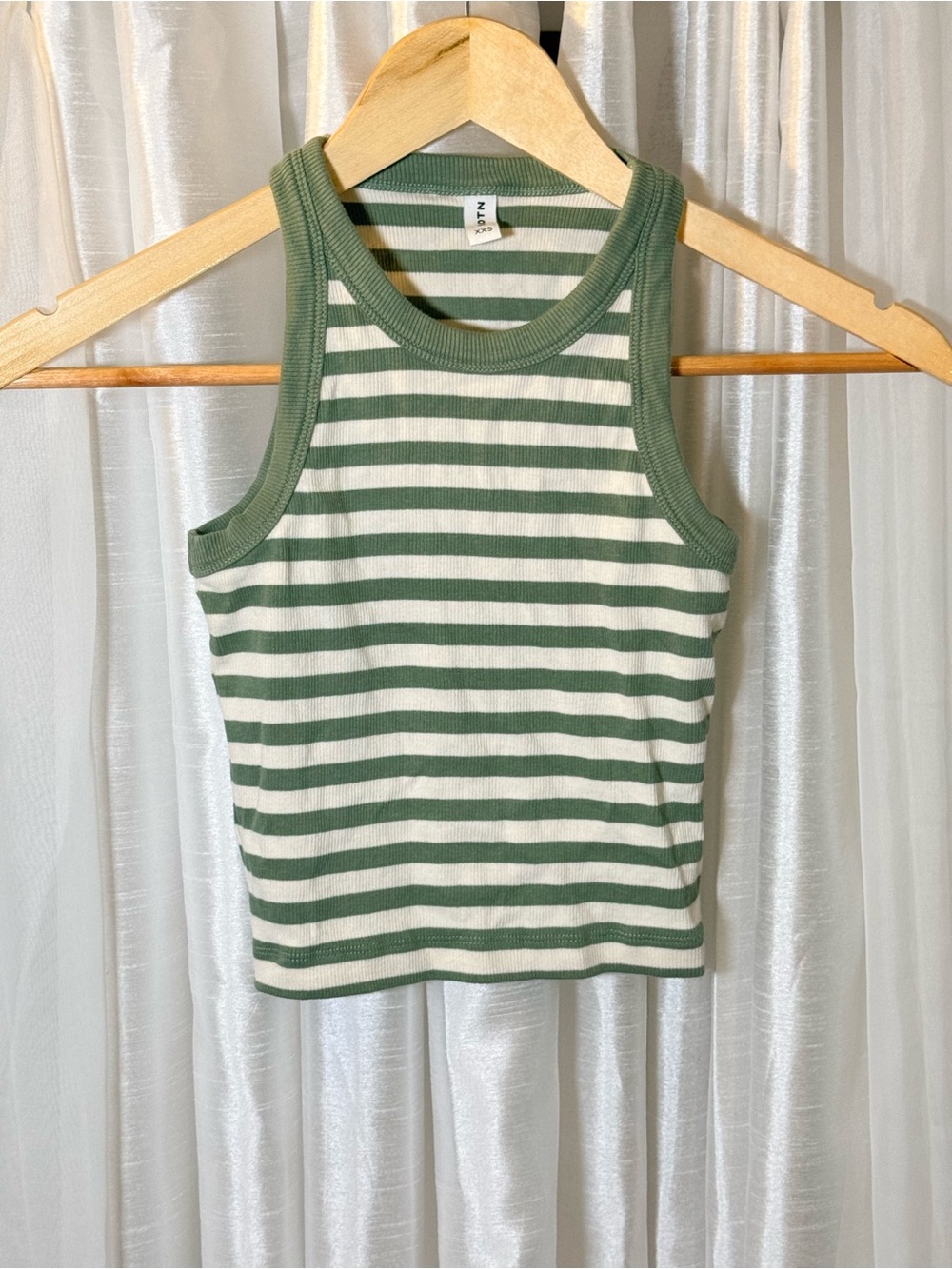 KOTN Green and White Striped Ribbed Tank